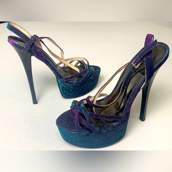 Chinese Laundry Purple And Blue Tippy Top Platform Heels Size 7.5 - Picture 3 of 5